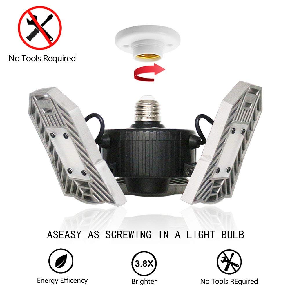 LED Garage Lights, Deformable Led Garage Ceiling Lights 6000 Lumens,Super Bright Led Shop Lights for Garage, Garage Lights with 3 Adjustable Panels, Utility Garage Lighting Led