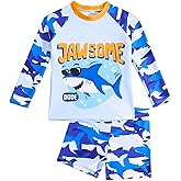 YAGATA Toddler Swimsuit Boy 2-Piece Dinosaur Bathing Suit with Rash Guard Cute Toddler Boy Swimsuit Dinosaur