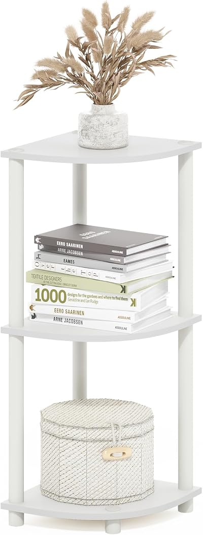 Furinno TURN-N-TUBE Corner Shelf 3-Tier White Display Storage Shelves