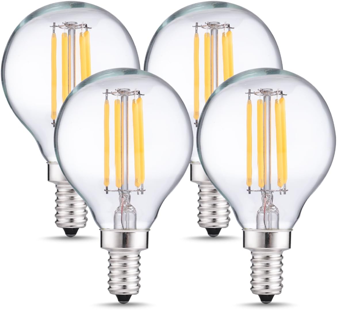 DORESshop G14 Candelabra LED Bulbs, Dimmable Edison Globe Light Bulb, LED Filament Bulb E12 Base, 4W (40W Equivalent), 2700K Warm White, 400LM, Decorative Candle Lights for Ceiling(4-PACK)