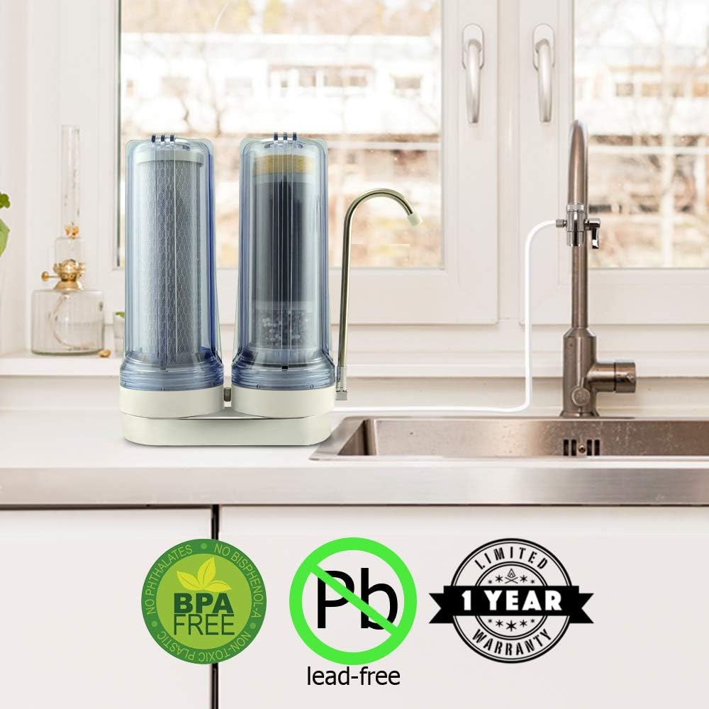 APEX EXPRT MR-2050 Quality Dual Countertop Drinking Water Filter - 5 Carbon Block and 5 Stage Mineral Cartridge - Best Alkaline Filtration System - for Healthier Safer Purified Water (Clear) - - 