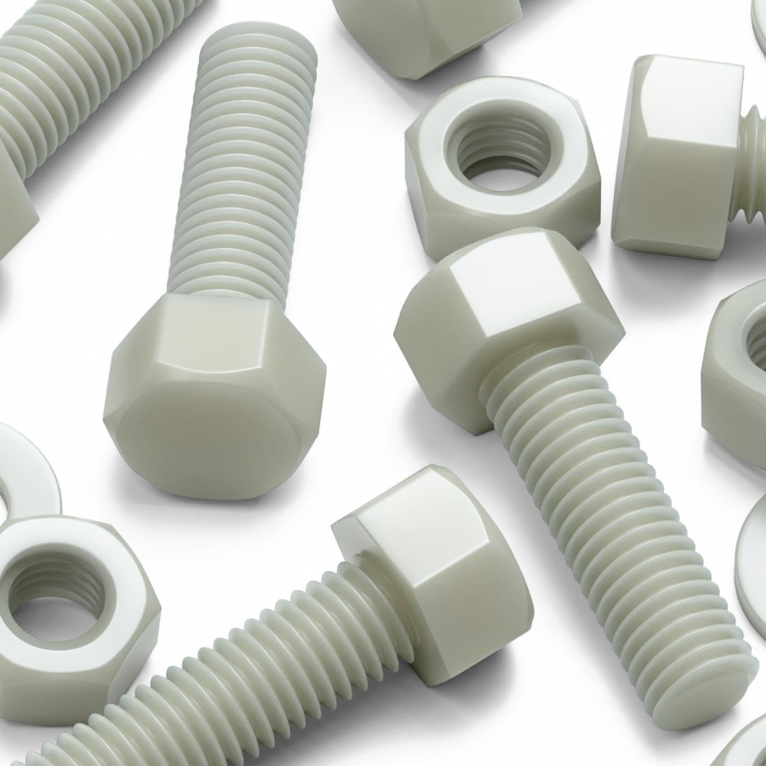 10 x Glass Filled Reinforced Super Nylon Hex Head, M12 x 40mm, Plastic Nuts and Bolts, Washers, Hexagon
