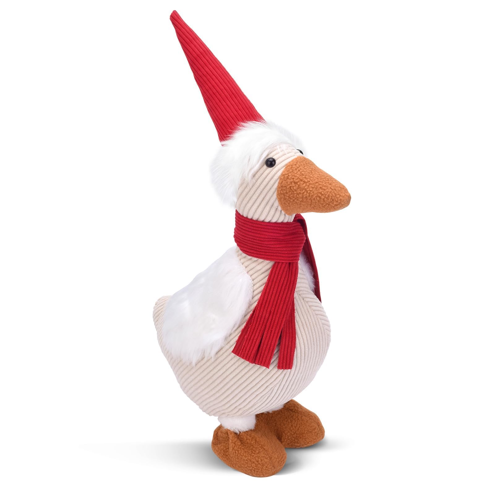 Photo 1 of EKARSEN Original Cute Duck Figurine with Santa Hat and Red Scarf for Winter Christmas Decoration, Lovely and Lucky Furry Animal Doll, Come with Giftbox