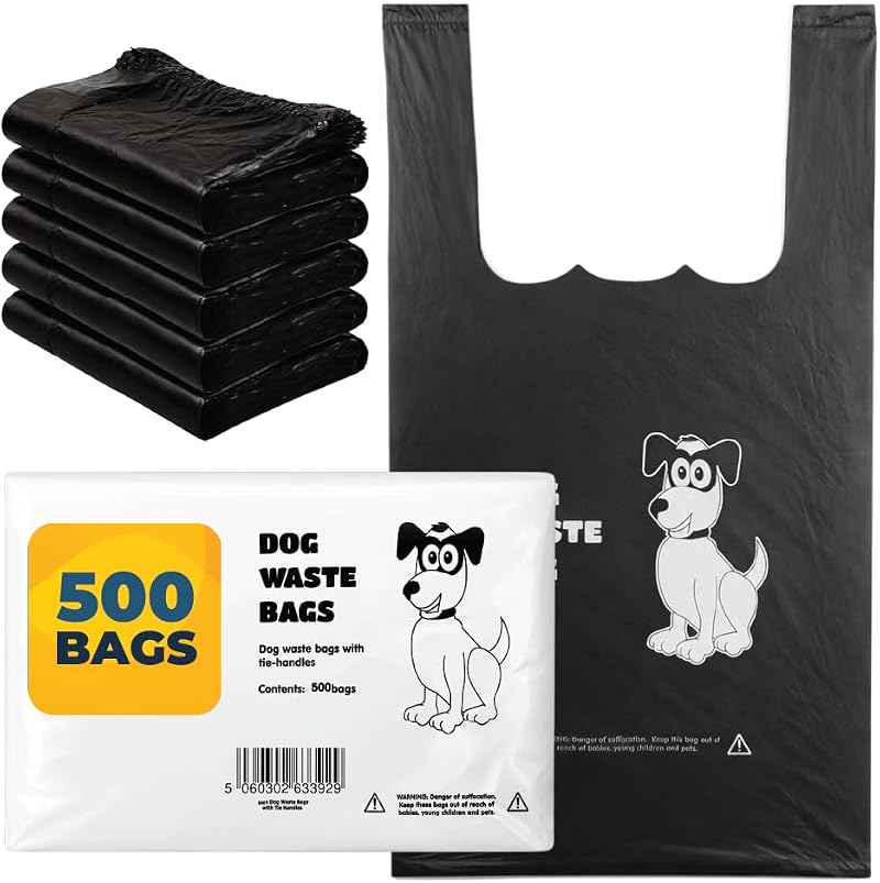 All-Green Pack of 500 Dog Poo Bags with Tie Handles Black