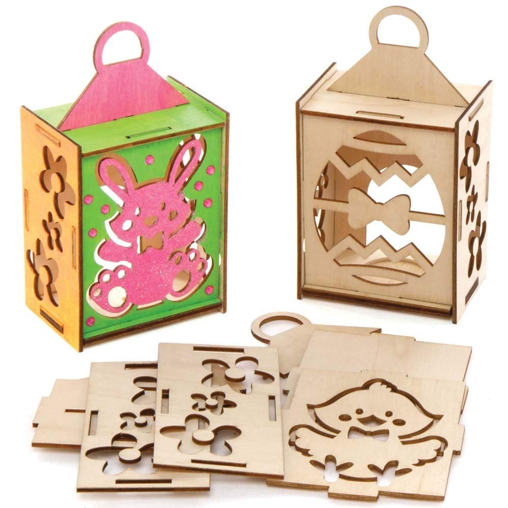 Baker Ross Easter Wooden Lanterns - Pack of 3, Easter Crafts, Craft for Kids (AX805)