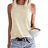 Langwyqu Women's Tank Tops Summer Basic Crewneck Sleeveless Casual Loose Fit Shirts Tees