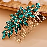 Crystals Hair Comb for Bride for Women for Girls Cute Teardrop Hair Comb Slide Multi-Color peacock blue