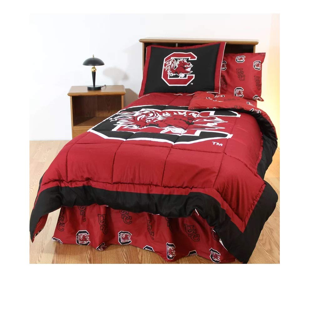 8 Pc NCAA University of South Carolina Gamecocks Comforter Set Full Vibrant Box Stitched Design Team Logo Printed Basket Ball Boys Bedding Trendy Sports Patterned Lightweight Reversible Red Comforter