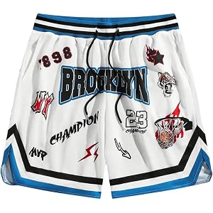 VIPWOLF Boy's Y2K Graphic Basketball Shorts Striped Trim Drawstring Waist Workout Drippy Shorts