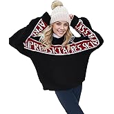 JIGOVESX Women Sweaters Walf Checks Chunky Apres Ski Sweater Stripe Sleeve Colorblock Casual Print Knitted Pullover Tops