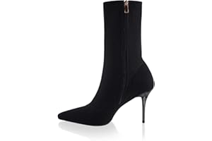 vivianly Women's Sexy Pointy Toe Stiletto Heels Ankle Boots Printed Stretchy Sock Booties