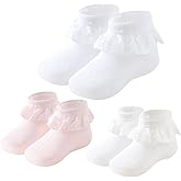 Mini angel Baby Girls Socks Eyelet Ruffle Lace Frilly Dress Socks for Newborn Infant Toddler 3/6 Pairs