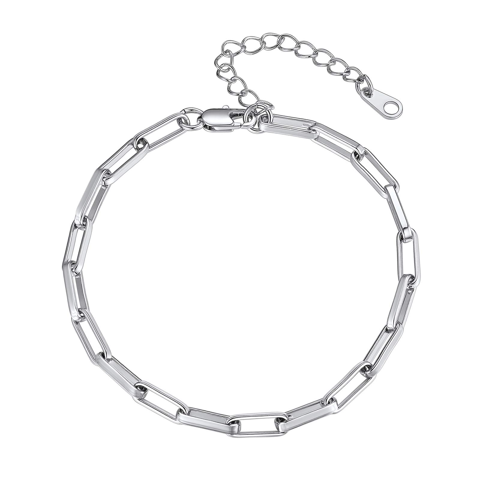 FOCALOOK Silver Anklets for Women High Polish Copper Alloy Paperclip Link Chain Ankle Bracelet Adjustable Womens Anklet 8.5"+2"