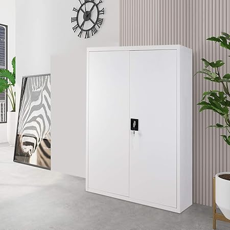 Warmiehomy 4 Layers Office Storage Cupboard Filing Document Cabinet Metal Shelves 2 Doors And Lock System 90 X 40 X 140cm Amazon Co Uk Kitchen Home