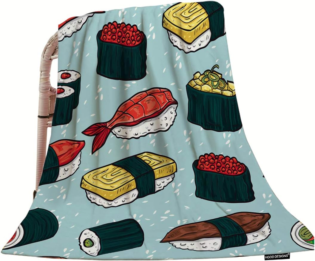 HGOD DESIGNS Sushi Throw Blanket,Japanese Food Colorful