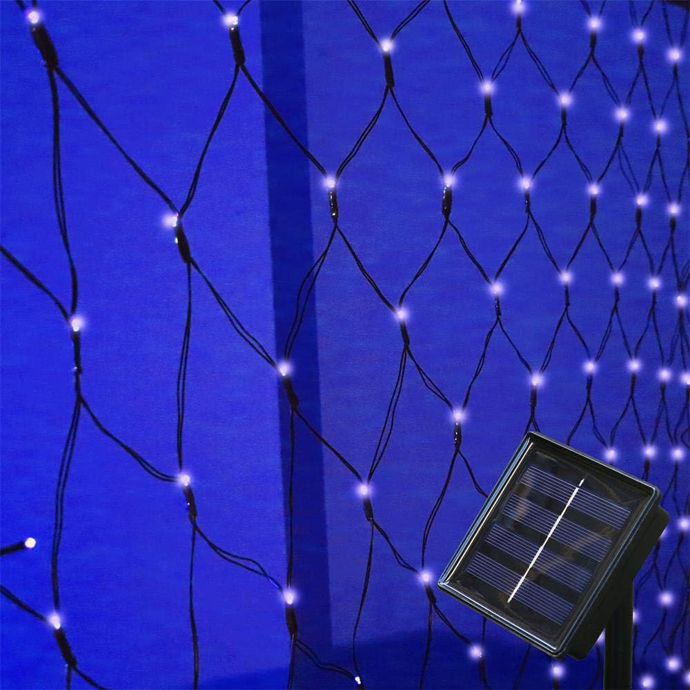 YXYQR Garden Solar Net String Lights Outdoor Decorative 6.5ft x 4.9ft 120leds 8 Modes Mesh Fairy Light, Waterproof, Dark Green Cable, Ideal for Christmas, Wrap Tree, Bush, Yard, Fence (Blue)