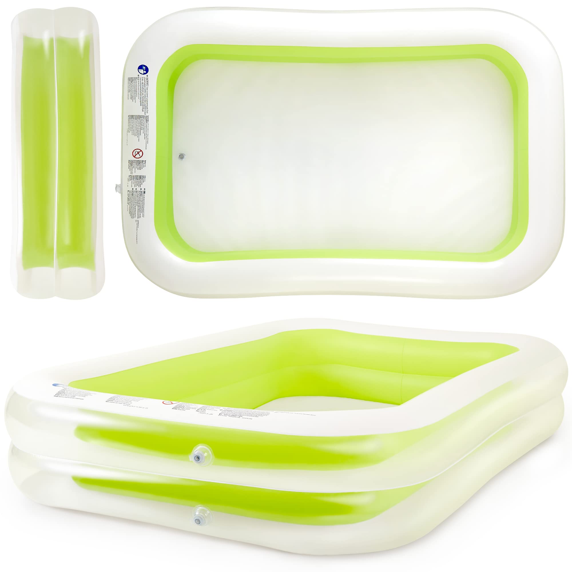 SUNMER Large Inflatable Family Paddling Pool - 200cm x 150cm Rectangular Garden Swimming Pool for Kids & Adults – Heavy Duty Dual Ring Design, Portable Ball Pit & Inflatable Tub for Garden - Green