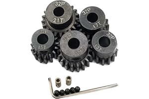 FainWan 32P 5mm Hardened Metal Pinion Motor Gear Set 13T 15T 17T 19T 21T with 3.175mm Coupler for RC Buggy Car Monster Truck