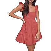 AIMCOO Women's Ruffle Sleeve Summer Sundress Cute Tiered Mini Babydoll Dress A-Line Flowy Short Swing Dresses with Pockets