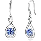 FANCIME Dangle Drop Earrings 925 Sterling Silver Dainty Infinity Round Gemstone Birthstone Jewelry Birthday Mothers Day Gifts for Her Women