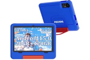 PEICHENG Tablet for Kids with EVA Protective Case, Android 15.0 Toddler Tab PC 10.1Inch RAM 20GB(4+16Expand) + ROM 128GB IPS 800 * 1280 5.0Bluetooth (Blue)