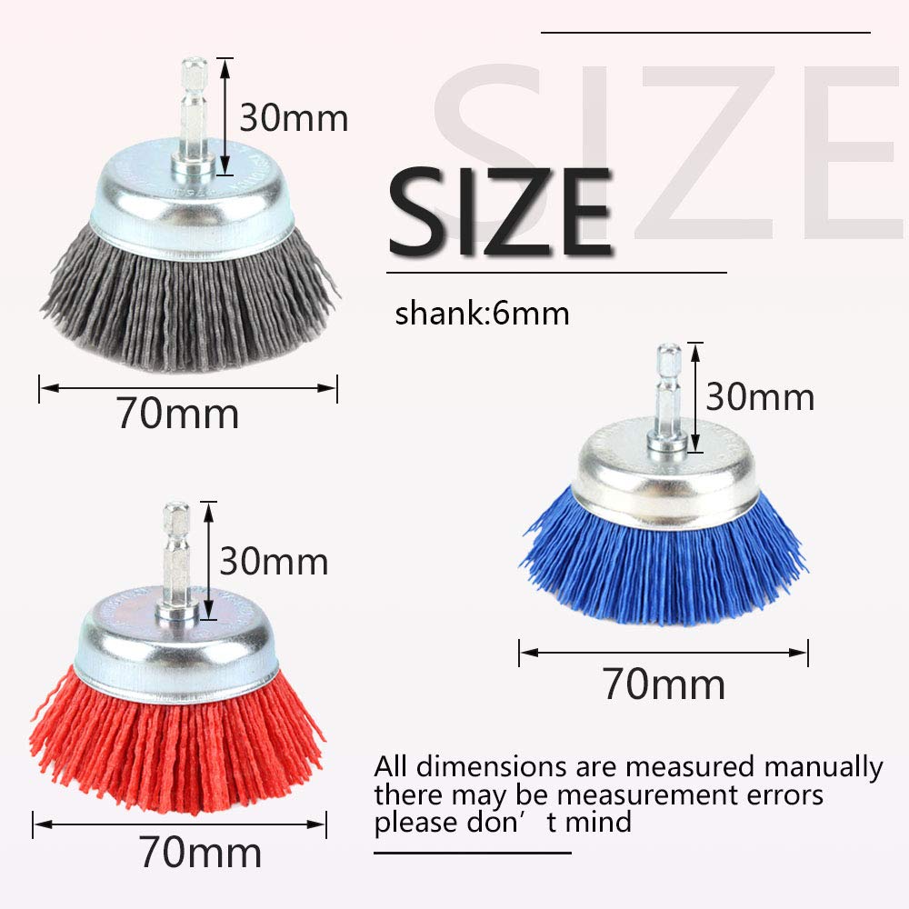 3Pcs 3-inch Abrasive Nylon Cup Brushes Set with 1/4 Inch Hex Shank Nylon Drill Brush Kit for Removal Rust Corrosion Paint, Include Grit 80 120 240 (3Pcs): Industrial & Scientific