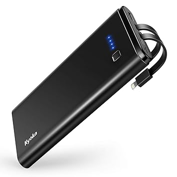 【クリックでお店のこの商品のページへ】モバイルバッテリー 20800mAh 大容量 lightning＆Type-C ケーブル内蔵 急速充電 microUSBコネクタ付 3台同時充電 合計2.1A出力 スマホ充電器 持ち運び 防災グッズ iPhone＆AndroidType-C全機種対応 (ブラック)