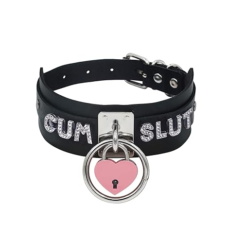 paloli Black Heart Padlock O-ring Choker Necklace for Women, Punk