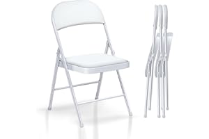 Fenbeli 4 Pack Folding Chairs with Padded Seats, White Padded Folding Chairs with Steel Frame for Home Office School Party, 330 Pound Capacity (White, Set of 4)