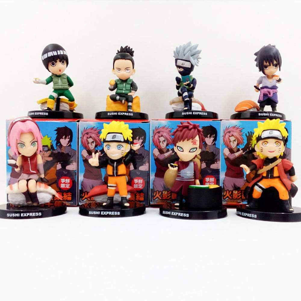 MNZBZ NARUTO Kakashi Naruto Gaara Sakura Rock Lee Nara Sasuke Sushi ver PVC Figures Moidel Toys 8pcs/set 8cm