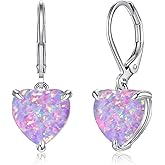 CiNily Heart Opal Earrings Leverback Drop Earrings for Women Hypoallergenic, Pendant Earrings 14K White Gold/Rose Gold Dangle Earrings Opal Hoops Birthday Wedding Mothers Day Jewelry Gifts