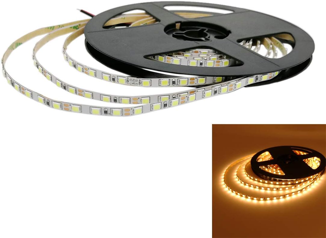 YUNBO LED Strip Lights Narrow Width 4mm Warm White 3000-3500K NO Waterproof 12V Flexible LED Tape Lights Cuttable 600 Units SMD 2835 LED Lighting 16.4ft/5m