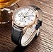 BINGER Men's Date Multifunction Chronograph Watches with Stopwatch Timer Black Leather Strap (white dial rose gold case)