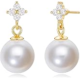Mameloly Pearl Drop Earrings 925 Sterling Silver CZ 10MM Simulated Pearl Earrings for Women Dangle Trendy Jewelry for Women Hypoallergenic