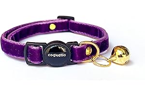 Cognatio Safety Quick Release Cat Collars,Double Velvet with Bell Available in a Range Colors,Perfect for Your Kitty, Adjustable 20-30 cm (20-30cm, Aubergine)