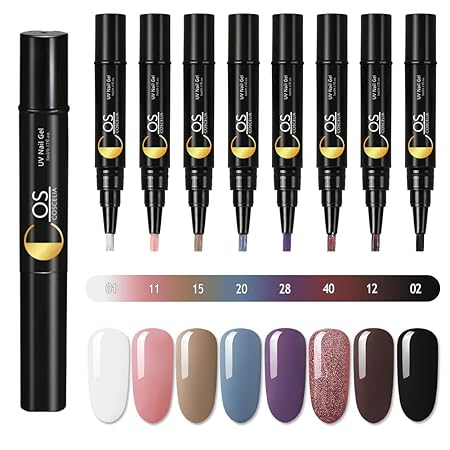 Saint-Acior One Step Gel Pen 3 in 1 Gel Nagellack Stift Set 8 Farben maniküre LED Gel-lack für Gelnägel Nageldesign, No Base 