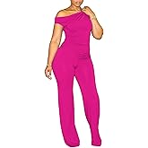 CXXQ 2 Piece Club Outfits for Women Clubwear Sexy Off Shoulder Ruched Crop Tops Bodycon Wide Leg Pant Sets Pantsuits