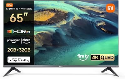 Xiaomi TV F Pro 65(165 cm), 4K UHD QLED, Smart TV, Fire OS8, Triple Tuner DVB-C/S/S2/T/T2,HDR10+,60Hz mit 120Hz Game Boost Mode, MEMC,Sprachsteuerung mit Alexa,2GB+32GB,Kompatibel mit Apple AirPlay