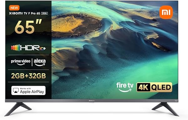 Xiaomi TV F Pro 65(165 cm), 4K UHD QLED, Smart TV, Fire OS8, Triple Tuner DVB-C/S/S2/T/T2,HDR10+,60Hz mit 120Hz Game Boost Mode, MEMC,Sprachsteuerung mit Alexa,2GB+32GB,Kompatibel mit Apple AirPlay