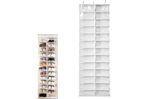 Hoodie Sweatshirt Storage Hack - Door Hanging Shoe Rack Organizer, 26-Pocket Clear Holder, Large 63" x 22" Foldable Behind Th