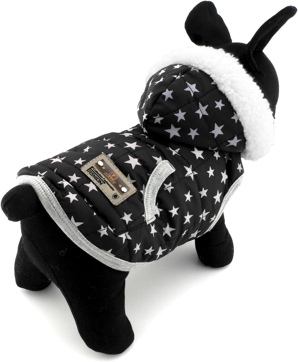 Pegasus SELMAI Star Print Vest Winter Small Dog Coat Puppy Clothes Pet Cat Hoodies Jacket Fleece Cashmere Black Medium
