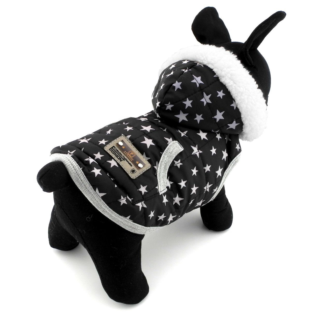 SELMAI Star Print Small Dog Vest Winter Coat Pet Cat Hoodies Jacket Puppy Clothes Fleece Cashmere Black Large
