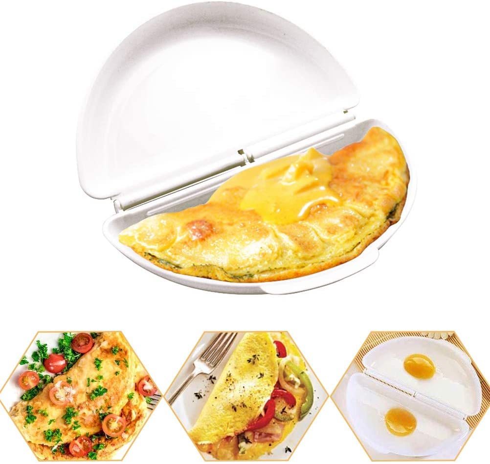 Microwavable Cooker Omelette Eggs Steamer Breakfast Scrambled Egg Cookware With Two Hinged Flip Compartments Bpa Free Home Kitchen Gadgets Multifunctional Tools (Pack Of 1) (Omelette)
