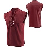 Men's Cotton Linen Tank Top Shirt Pirate Renaissance Costume Sleeveless Lace Up Vest Medieval Gothic Viking Tee Tunic