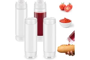 Didaey 4 Pcs Squeeze Bottles Refillable 20 oz, Inverted Plastic Tip Large Valve Dispenser Condiment Squeeze Bottle for Sauces Ketchup Sour Cream Self Sealing Syrup Dispenser for Restaurants (White)