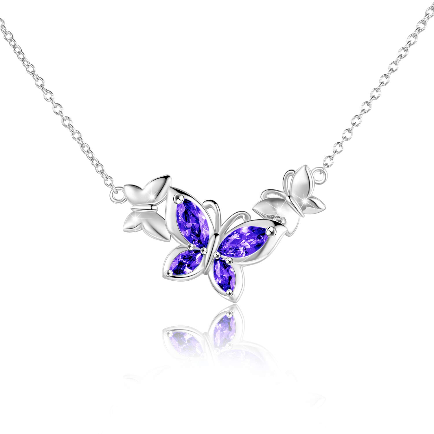 WINNICACA Butterfly Necklace Purple Crystal Pendant S925 Sterling Silver February Birthstone Jewellery Gifts for Women Teens Birthday