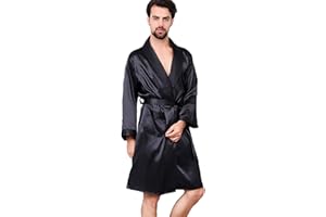 Haseil Men's Satin Robe Dragon Luxurious Silk Spa Long Sleeve House Kimono Bathrobe