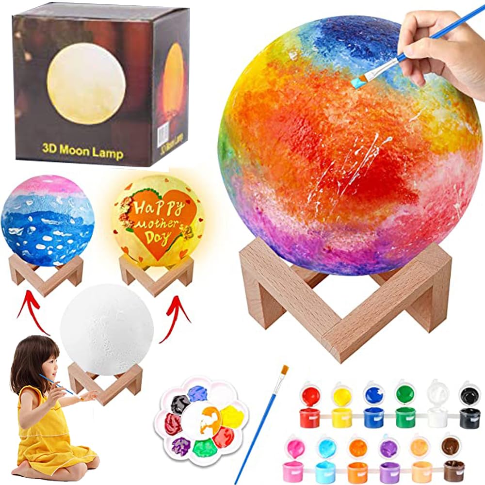Paint Your Own Moon Lamp Kit for Kids, DIY Gifts 3D Moon Night Light, Easter Arts and Crafts for Kids Ages 7-12, Art Supplies Arts & Crafts Kit Toys for Girls Boy Birthday Gift Ages 4 5 6 7 8 9 10 11