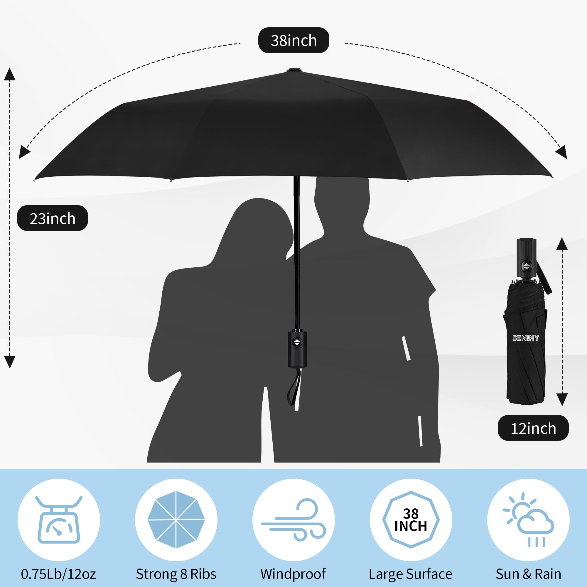 Seniny Windproof Travel Umbrella, Automatic Umbrellas for Rain, Portable & Compact Umbrellas for Backpack, Strong UV for Protection, Folding Small Sun Umbrella for Car, Walking