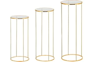Tectsia 3pcs Metal Cylinder Pedestal Stand for Party, Cilindros Para Decoraciones De Fiestas, Round Cake Pedestal Tables for Wedding Display, Event Decor with Floral Plant, Birthday Backdrop- Gold